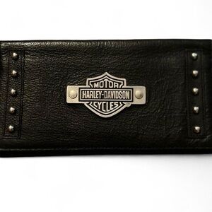 Harley Davidson Vintage Leather Checkbook Wallet Cover Metal Emblem